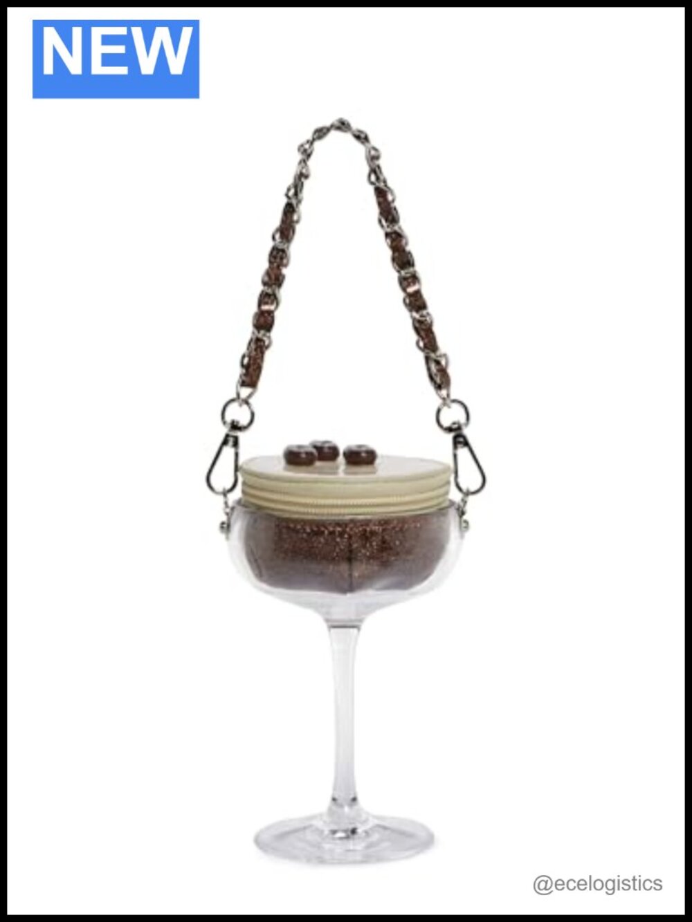 Novelty Espresso Martini Cocktail Purse with Wrist Strap & Zip Closure